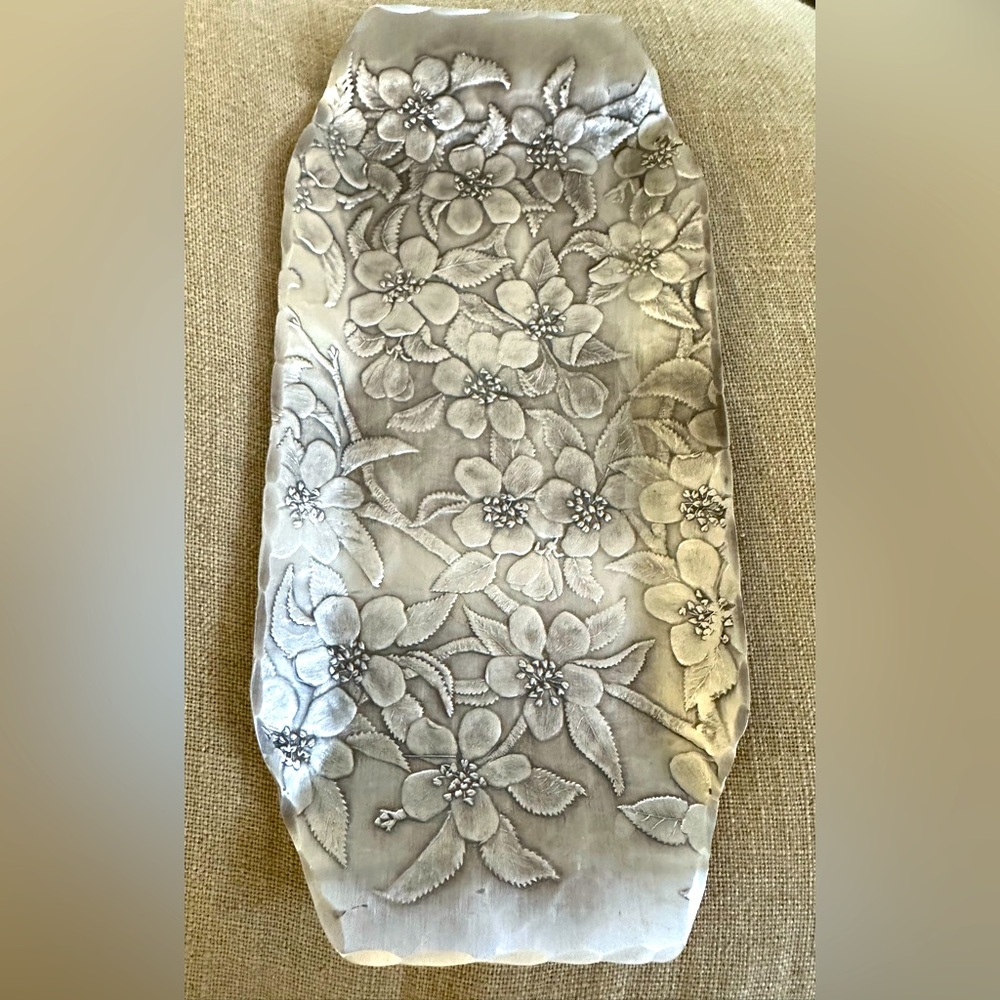 Hand Hammered The Forge Williamsburg Virginia Serving Vanity Tray Floral OOAK